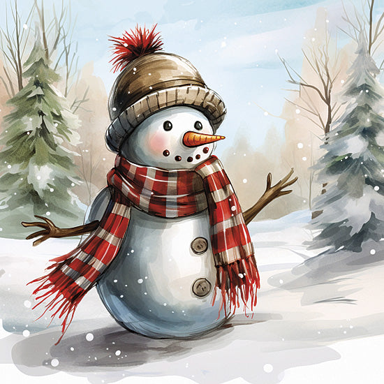 Heidi Kuntz HK292 - HK292 - Little Snowman  - 12x12 snowman illustration, winter holiday art, scarf and hat snowman, playful snow character, snowy background from Penny Lane