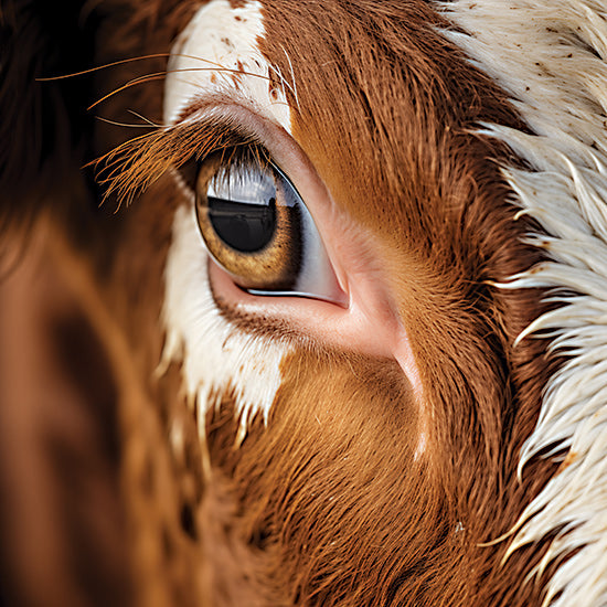 Heidi Kuntz HK337 - HK337 - Eye See You   - 12x12 close-up cow eye, detailed fur texture, brown and white cow, reflective eye, farm animal, extreme close-up, livestock detail from Penny Lane