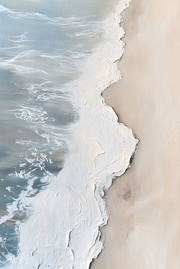 Heidi Kuntz HK411 - HK411 - Edge of Ocean   - 12x18 coastal shoreline, ocean surf, sea foam, sandy beach, aerial shoreline view, abstract seascape, textured waves, impasto texture, pale aqua water, neutral sand tones, serene coast, beach texture art, minimalist coastal decor, soft movement, modern beach painting, tranquil ocean edge, contemporary seascape, light airy palette from Penny Lane