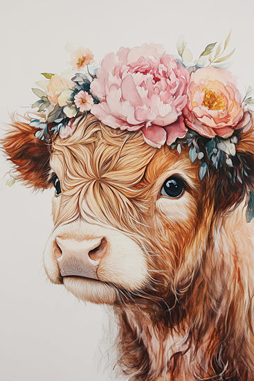 Heidi Kuntz HK566 - HK566 - Petunia with Peony - 12x18 Farm Animal, Cow, Floral Crown, Whimsical, Feminine, Country from Penny Lane
