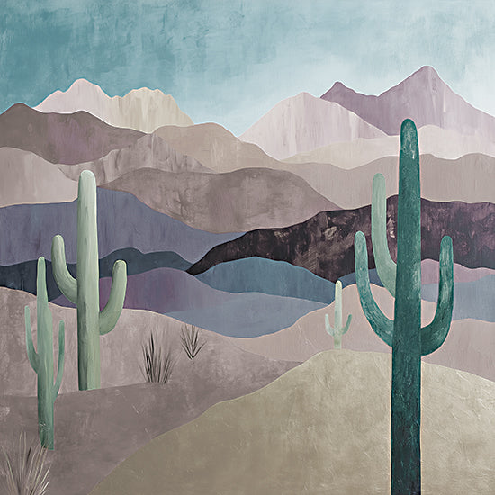 Heidi Kuntz HK572 - HK572 - Desert Dusk - 12x12 desert, cactus, mountains, landscape, modern, nature, minimalist, pastel, gradient from Penny Lane