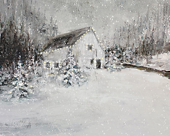 Kamdon Kreations KAM1097 - KAM1097 - Wrapped in Pine and Peace - 16x12 holidays & seasonal, landscape, winter, christmas, rural, trees, barn, snow, christmas lights, winter scene, countryside, painterly, moody, oil painting, neutral from Penny Lane