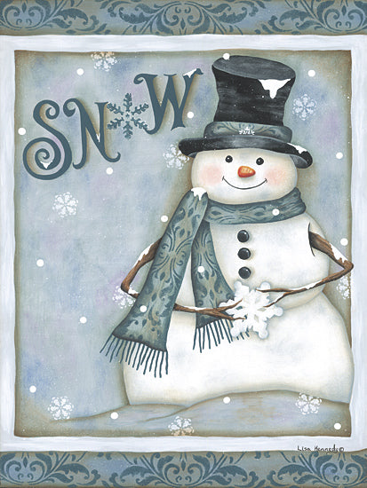 Lisa Kennedy KEN1342 - KEN1342 - Vintage Snow - 12x16 snowman with top hat, snowflakes, festive winter art, Christmas decor, smiling snowman from Penny Lane