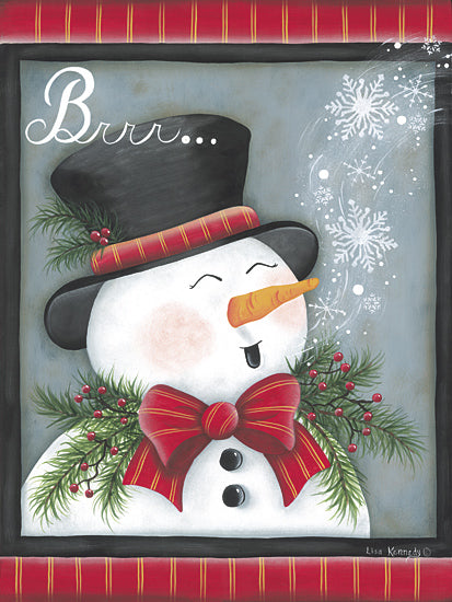 Lisa Kennedy KEN1343 - KEN1343 - Brrr… - 12x16 cheerful snowman, red and green decorations, winter holiday scene, snowflakes, festive art from Penny Lane