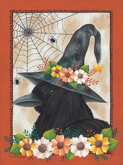 Lisa Kennedy KEN1359 - KEN1359 - Witching Hour Crow - 12x16 Black crow with witch hat, spider web, Halloween raven, autumn floral from Penny Lane