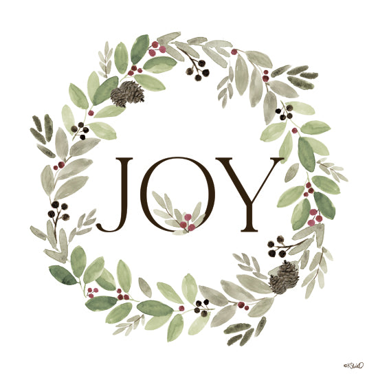 Kate Sherrill KS300 - KS300 - Joy Wreath - 12x12 Typography, Joy, Wreath, Greenery, Leaves, Watercolor, Holiday, Christmas, Inspirational from Penny Lane