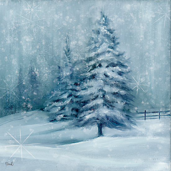 Kate Sherrill KS304 - KS304 - Where Winter Holds Still - 12x12 snowy pine tree, winter landscape, snowfall, blue tones from Penny Lane