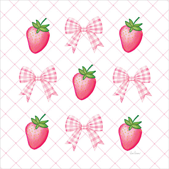 Lisa Larson LAR702 - LAR702 - Berry Cute Bows - 12x12 strawberry and bow pattern, pink gingham design, cute fruit illustration, feminine kitchen decor, playful pattern art, pastel aesthetic, sweet decorative artwork from Penny Lane