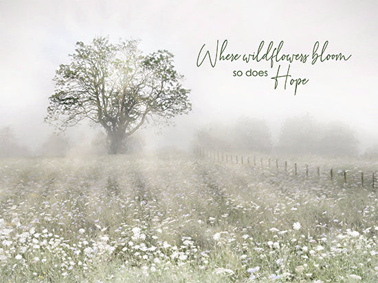Lori Deiter LD3573 - LD3573 - Where Wildflowers Bloom - 16x12 Photography, Landscape, Inspirational, Where Wildflowers Bloom so Does Hope, Typography, Signs, Textual Art, Trees, Fence, Wildflowers, White Wildflowers from Penny Lane