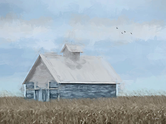 Lori Deiter LD3883 - LD3883 - Misty Meadow Farm - 16x12 beach dunes, sea oats, sandy shore, coastal fence, ocean horizon, tranquil seaside, neutral coastal palette, breezy grasses, shoreline landscape, beach decor, airy sky, calm ocean art, summer coast, painterly beach scene from Penny Lane