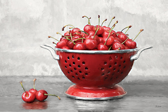 Lori Deiter LD4006 - LD4006 - Cherry Goodness - 18x12 red cherries in colander, fruit still life, kitchen decor, vibrant red tones, reflective surface, contemporary art, fresh produce, country kitchen style from Penny Lane