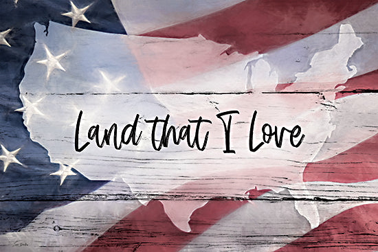 Lori Deiter LD4055 - LD4055 - Land that I Love - 18x12 patriotic & americana, typography, symbols & icons, backgrounds & patterns, flags & stars, americana, word art, inspirational, land that i love, usa map, distressed wood, american flag, stars & stripes, vintage, decorative, mixed media, multicolor from Penny Lane