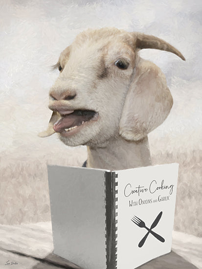 Lori Deiter LD4073 - LD4073 - Creative Cooking Goat - 12x16 goat, humorous art, cookbook, creative cooking, onions, garlic, farm animal, funny kitchen art, country humor, farmhouse decor, Lori Deiter art from Penny Lane