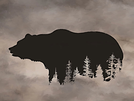 Lori Deiter LD4136 - LD4136 - Woods Within Bear    - 16x12 animals, landscape, wildlife, trees, bear, forest, mountain, wilderness, silhouette, mist, fog, moody, contemporary, digital illustration, gray from Penny Lane