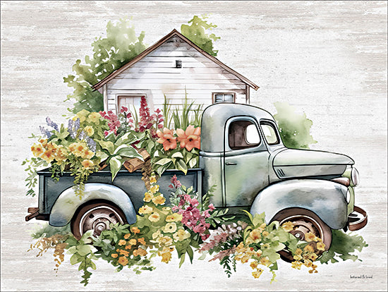 lettered & lined LET1088 - LET1088 - Flowers and Plants Galore - 16x12 vintage truck, flowers, country house, farmhouse decor from Penny Lane
