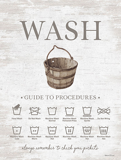 lettered & lined LET1110 - LET1110 - Heirloom Laundry Procedures I - 12x16 vintage wooden wash bucket, laundry guide, washing instructions, farmhouse wall decor, rustic home sign from Penny Lane