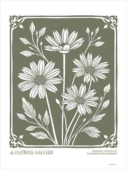 lettered & lined LET1348 - LET1348 - Flower Gallery Poster I - 12x16 the flower gallery poster, modern botanical exposition internationale, green and white daisy flowers, decorative framed floral art, vintage inspired wall print, stylized wildflowers and buds, elegant typography, neutral background, botanical decor, minimalist palette, feminine wall art, lettered and lined from Penny Lane