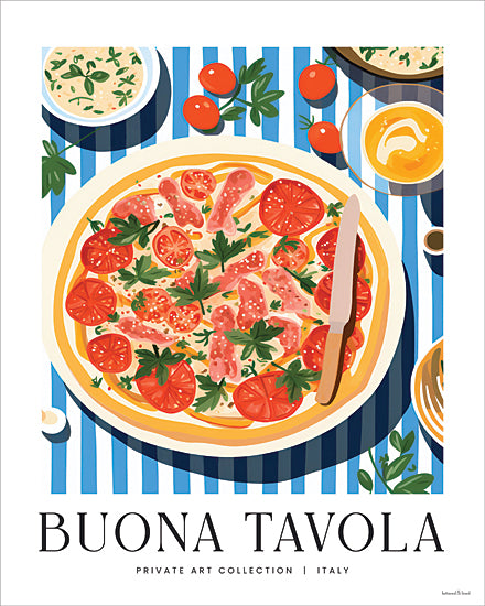 lettered & lined LET1411 - LET1411 - Buona Tavola II - 12x16 Buona Tavola pizza print, Italian kitchen art, tomatoes, herbs, pizza illustration, Mediterranean cuisine from Penny Lane