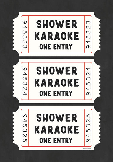 lettered & lined LET1431 - LET1431 - Shower Karaoke Ticket Trio - 12x16 Shower Karaoke ticket print, bathroom humor, retro typography, black background, fun wall art from Penny Lane
