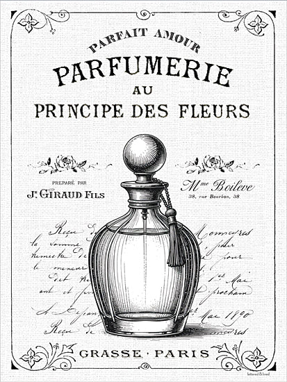 lettered & lined LET1464 - LET1464 - Parfumerie - 12x16 parfumeur marseille paris grasse, vintage perfume bottle art, french apothecary label, black and white illustration, antique typography, paris script background, elegant neutral decor from Penny Lane