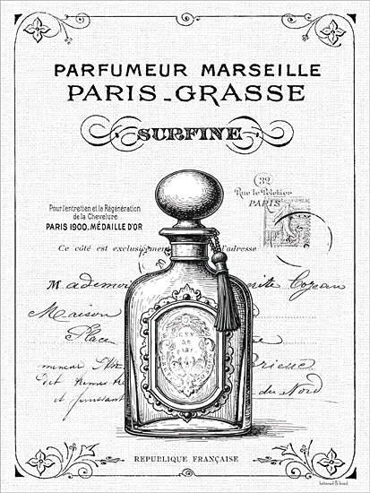 lettered & lined LET1465 - LET1465 - Parfumeur Marseille - 12x16 surfine french perfume label, vintage apothecary bottle illustration, antique paris typography, black and white art print, elegant decorative wall art, french country decor from Penny Lane