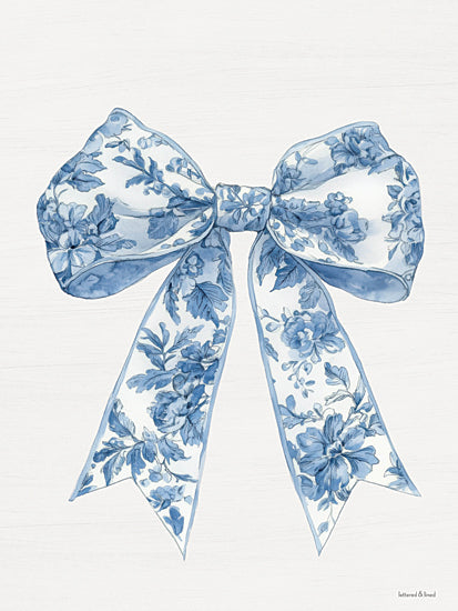 lettered & lined LET1531 - LET1531 - Toile Bow 1 - 12x16 botanical, symbols & icons, floral, bow, ribbon, chintz, decorative, feminine, watercolor, blue from Penny Lane