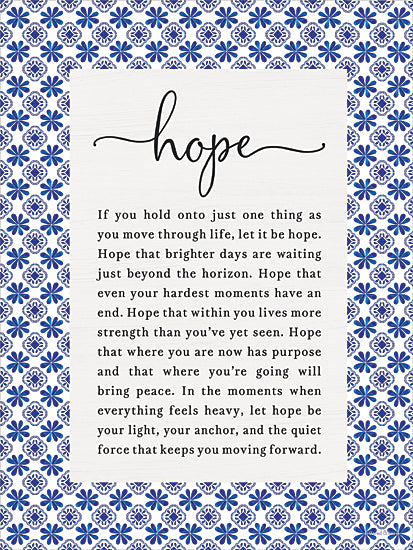 lettered & lined LET1556 - LET1556 - Hope - 12x16 Hope inspirational quote, blue tile pattern border, motivational typography art, farmhouse wall decor, encouragement message, word art print, decorative sign, modern farmhouse style from Penny Lane