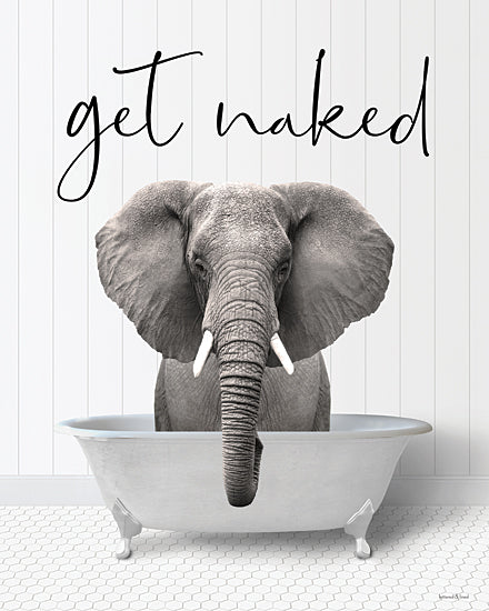 lettered & lined LET1587 - LET1587 - Get Naked Elephant - 12x16 Funny bathroom art, elephant in bathtub, get naked sign, humor, whimsical wall decor, animal bath art from Penny Lane