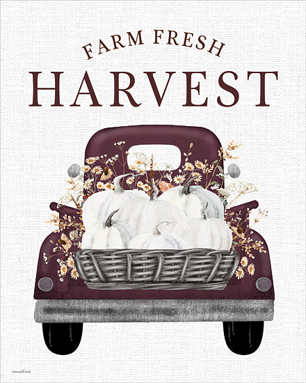 lettered & lined LET1630 - LET1630 - Farm Fresh Harvest - 12x16 retro pickup truck with pumpkins,white pumpkin harvest truck,fall farm truck illustration,autumn harvest basket of pumpkins,thanksgiving farmhouse decor,vintage pickup harvest scene,country fall artwork from Penny Lane
