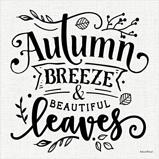 lettered & lined LET1636 - LET1636 - Autumn Breeze - 12x12 autumn breeze and beautiful leaves inspirational fall typography decorative lettering leaf illustrations seasonal farmhouse sign style black and white from Penny Lane