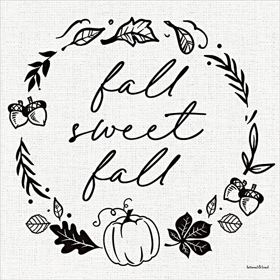 lettered & lined LET1639 - LET1639 - Fall Sweet Fall - 12x12 fall sweet fall script typography autumn wreath acorns leaves pumpkin minimal farmhouse style seasonal decor black and white lettering from Penny Lane