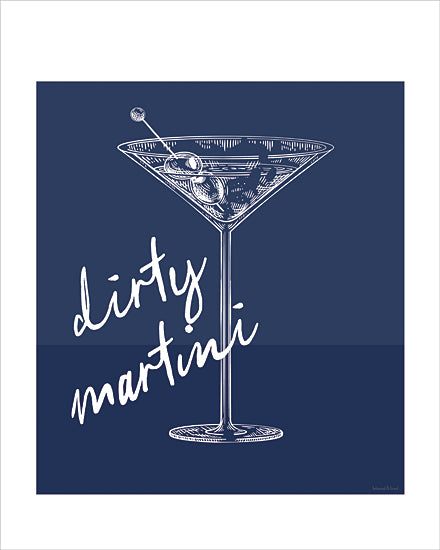 lettered & lined LET1642 - LET1642 - Mod Dirty Martini - 12x16 dirty martini hand lettering cocktail illustration martini glass olives navy background bar decor mixology drink sign from Penny Lane