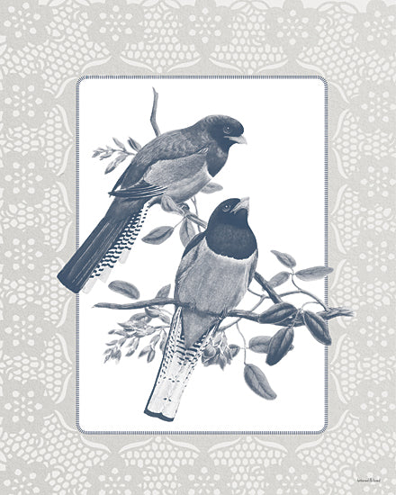 lettered & lined LET1750 - LET1750 - Lace Retreat I - 12x16 animals, botanical, backgrounds & patterns, birds, leaves, branch, ornamental, decorative, vintage, ink drawing, blue from Penny Lane