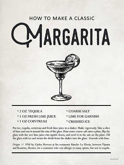 lettered & lined LET884 - LET884 - Margarita - 12x16 cocktail recipe, margarita drink, illustrated glass, typography art, vintage recipe card, bar decor, lime garnish, retro design from Penny Lane