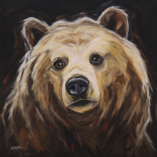 Lee Keller LK276 - LK276 - Honey the Grizzly Bear - 12x12 bear portrait wildlife painting dark background animal face realistic expressive brush strokes dramatic lighting from Penny Lane