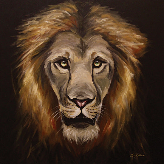 Lee Keller LK278 - LK278 - Shumba the Lion - 12x12 lion portrait wildlife painting golden mane powerful animal face dramatic lighting dark background expressive brush strokes from Penny Lane