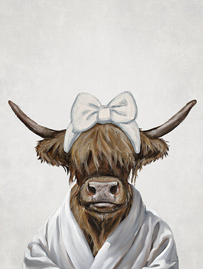 Lee Keller LK280 - LK280 - Daisy's Spa Day - 12x16 highland cow portrait with bow and robe whimsical farm animal humorous character illustration rustic animal art from Penny Lane