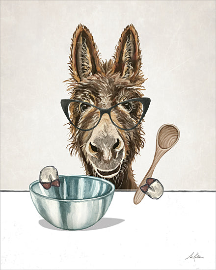 Lee Keller LK286 - LK286 - Baking Donkey    - 12x16 highland cow baking muffin pan wooden spoon humorous farm animal kitchen cooking character whimsical farmhouse art from Penny Lane