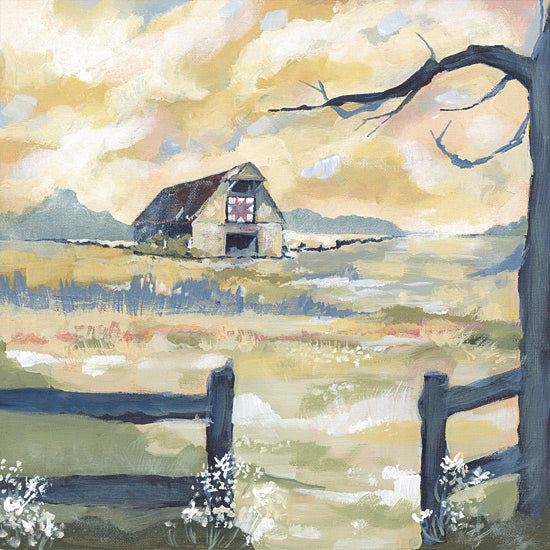 Mackenzie Kissell MKA228 - MKA228 - Sunset Barn - 12x12 barn, landscape, sunset, rustic, countryside, nature, farmland, rural, scenic, tree, fence from Penny Lane