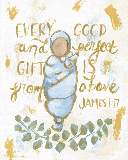 Mackenzie Kissell MKA230 - MKA230 - Every Good and Perfect Gift - Boy  - 12x16 scripture, religious, baby, faith, inspirational, Christian, Bible verse, hand lettering, gift, nursery, blue, gold from Penny Lane