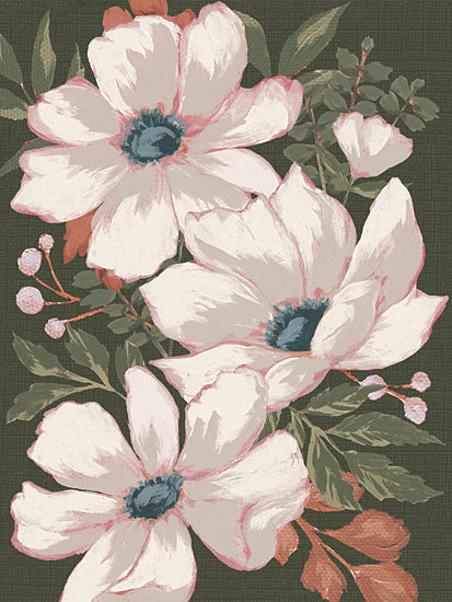 Michele Norman MN428 - MN428 - Cosmos Dreams II   - 12x16 botanical anemone flowers painting, floral garden illustration, soft pink white petals, cottagecore floral art, decorative botanical composition, feminine wall art, vintage floral style from Penny Lane