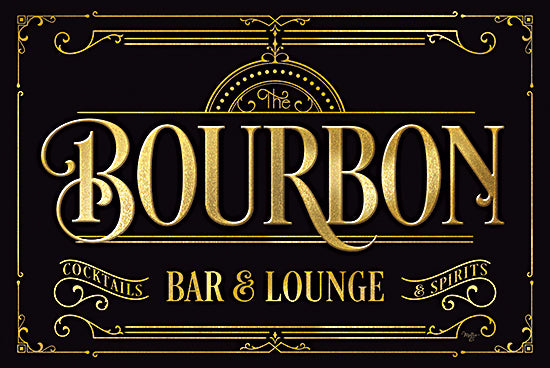 Mollie B. MOL2608 - MOL2608 - Bourbon Bar & Lounge - 18x12 bourbon sign, vintage typography, gold lettering, bar decor, whiskey lounge art, masculine decorative print from Penny Lane