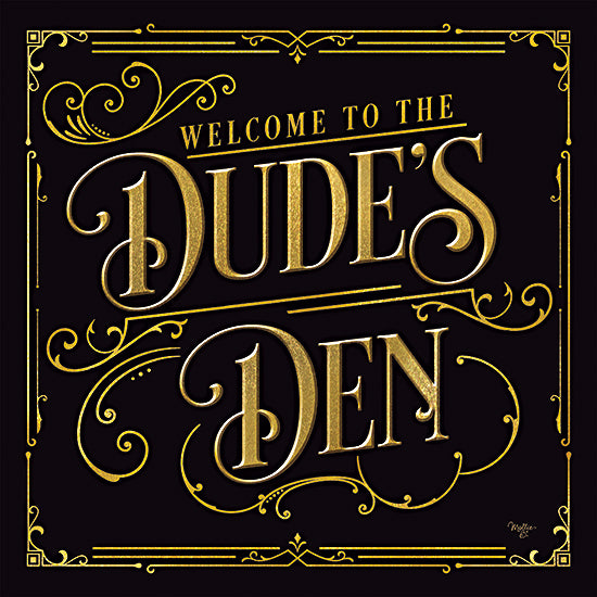 Mollie B. MOL2614 - MOL2614 - Dude's Den - 12x12 man's den sign, welcome typography, vintage gold lettering, masculine wall art, decorative lounge sign from Penny Lane
