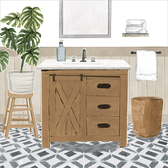 Masey St. Studios MS285 - MS285 - Farmhouse Bathroom - 12x12 bathroom, vanity, rustic decor, farmhouse, greenery, plants, wooden cabinet, towel, mirror, sink from Penny Lane