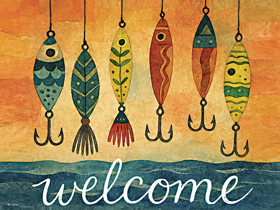 Nicole DeCamp ND1040 - ND1040 - Welcome Fishing Lures - 16x12 fishing lures, hanging hooks, rustic fishing decor, outdoor sports theme from Penny Lane