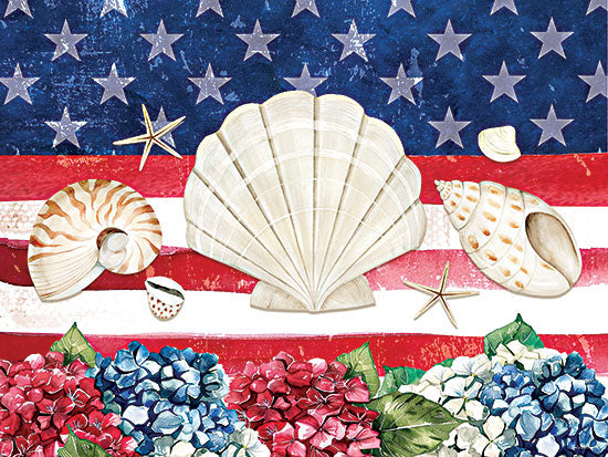 Nicole DeCamp ND1090 - ND1090 - Patriotic Shells I - 16x12 bigfoot silhouette, forest landscape, national park style badge, vintage outdoors from Penny Lane