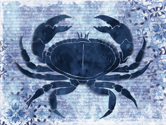 Nicole DeCamp ND693 - ND693 - Coastal Crab - 16x12 blue crab illustration, coastal marine art, shellfish graphic, aquatic pattern background, ocean inspired decor from Penny Lane