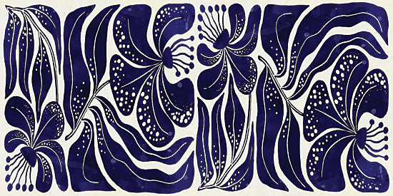 Nicole DeCamp ND698 - ND698 - Navy & White Abstract Floral II - 18x9 botanical blue illustration, abstract floral design, petal and leaf pattern, artistic repetition, decorative symmetry from Penny Lane
