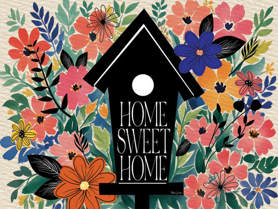 Nicole DeCamp ND701 - ND701 - Spring Garden Birdhouse - 16x12 home sweet home, birdhouse, colorful flowers, vibrant, garden decor, typography, whimsical style from Penny Lane