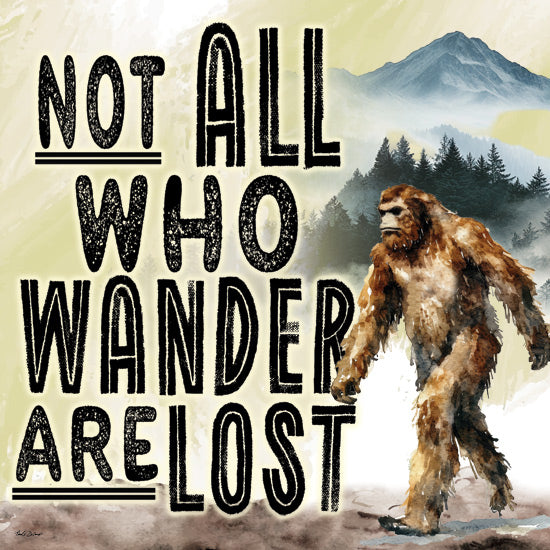 Nicole DeCamp ND782 - ND782 - Not All Who Wander are Lost - 12x12 bigfoot walking in forest, 'Not All Who Wander Are Lost' quote, silhouette creature, misty mountain, inspirational text, outdoors, mythic figure from Penny Lane